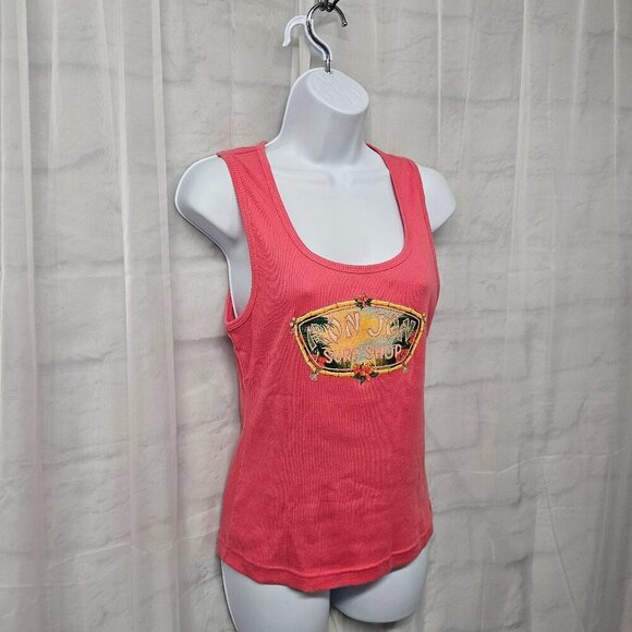 Ron Jon Surf Shop Bubble Gum Pink Ribbed Tank Top Beach Tropical Tikki M - Picture 4 of 9